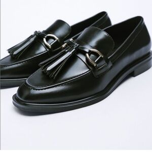 Zara Black Flat Tassel Loafers Size 39